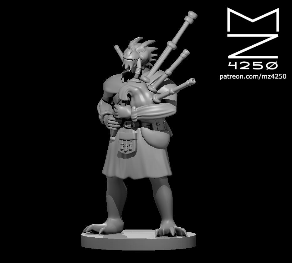 Dragonborn Male Bard with Bagpipes - YourMiniature Tabletop Figuren