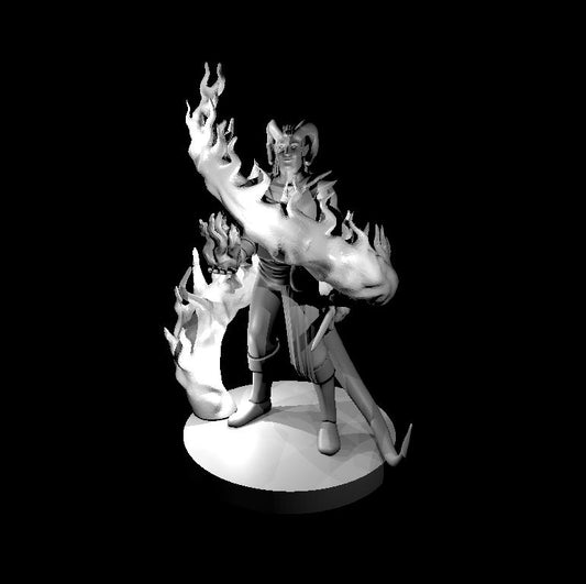 Tiefling Male Sorcerer Swirling Flames - YourMiniature Tabletop Figuren